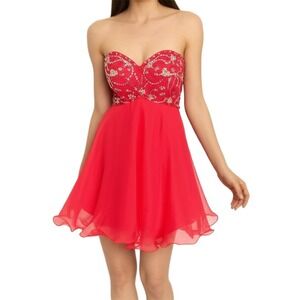 Red Short Women Dress Strapless Cutout Sweetheart Padded Bust Sequined HOCO Prom